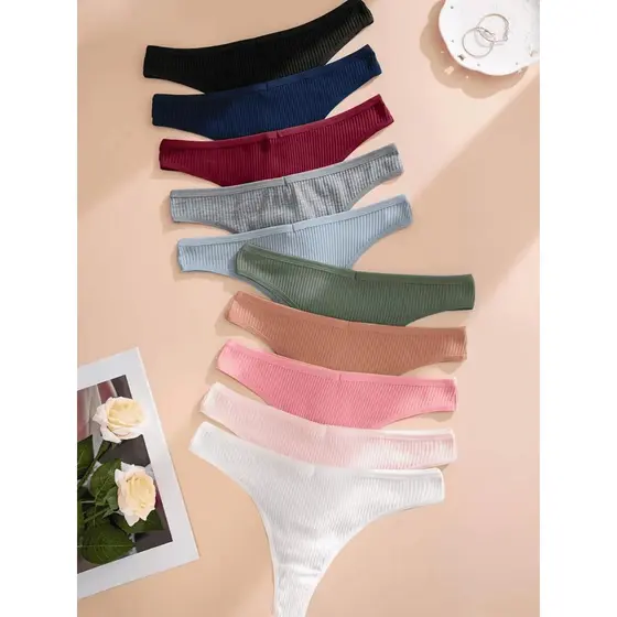 Kit de Calcinhas Feminina Fio Dental Canelada Suede Canelado Forro Algodão Premium Cores Sortidas