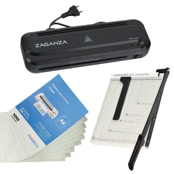 Kit Laminadora + Guilhotina + 100 Plástico Polaseal
