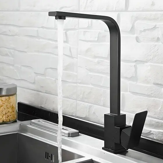 Torneira Bancada Cozinha Quadrada Luxo Preta