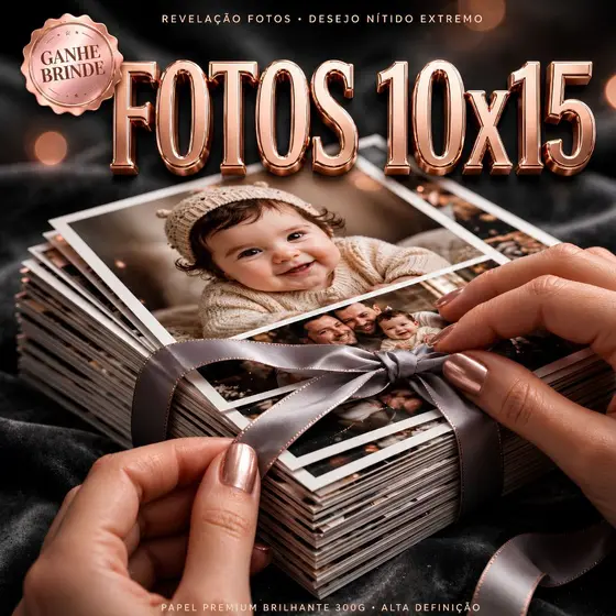 Revelação de Fotos 10x15 | Papel Fotográfico 180g | Cores Vivas | 05 a 100 Fotos | Impressão Premium em Alta Definição