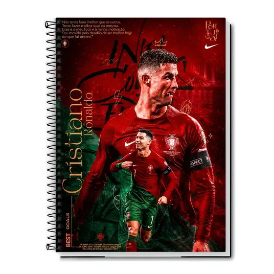 Caderno Cristiano Ronaldo CR7 1 10 15 e 20 Matérias Universitário Escolar Capa Dura Masculino Futebol Estudante
