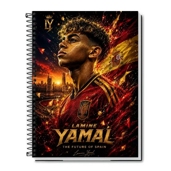 Caderno Universitário Lamine Yamal | Capa Dura & Espiral 1,10,15 e 20 Matérias