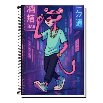 Caderno Escolar Capa Dura - Pantera Cor De Rosa 1, 10, 15 e 20 Matérias Universitário.