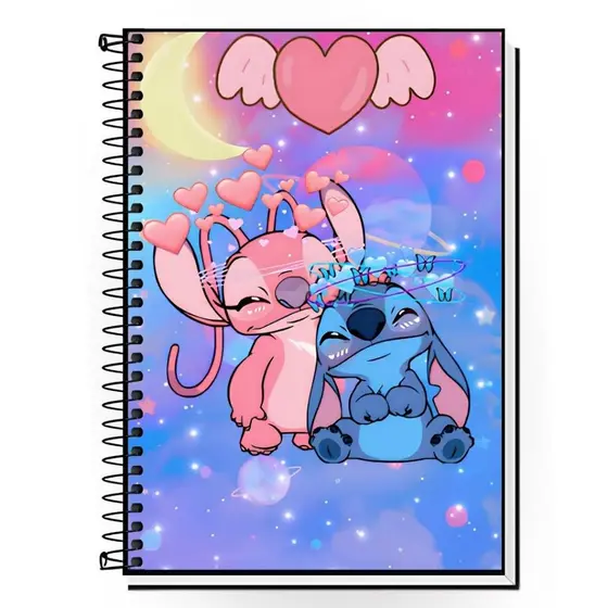 Caderno Lilo Stitch Personalizado 1 10 15 e 20 Matérias Espiral Capa Dura Escolar Faculdade Diário Anotação | Envio 24h