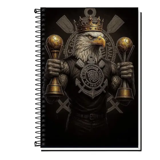 Caderno Corinthians Capa Dura e Espiral 1 10 15 e 20 Matérias Escolar Universitário Gamer Resistente