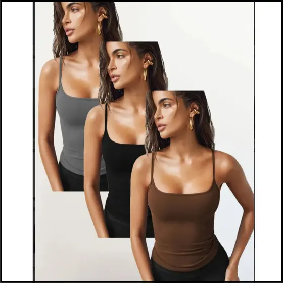 Kit 3 Regatas Femininas Básicas Moda Verão Elegante Estilosa Tendência de Alça Fina
