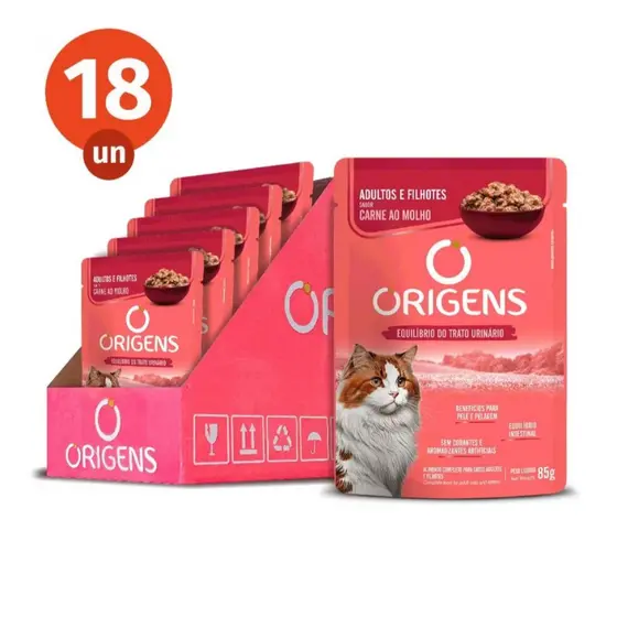 CAIXA 18 UNIDADES - SACHE ORIGENS CARNE AO MOLHO - ADULTOS E FILHOTES