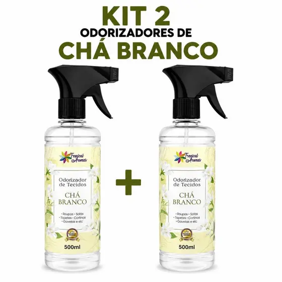 Kit 2 Odorizadores de Tecidos Chá Branco 500ml – Aromatizador para Roupas, Sofás, Cortinas e Ambientes
