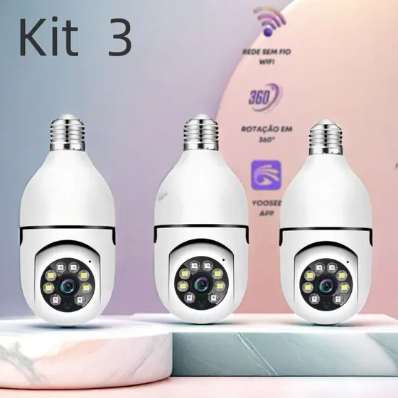 KIT Câmera de segurança a Prova D'água sem fio gira 360 com app Yousee full HD visão notturna