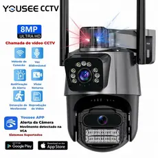 JL PROTEC 4K 8MP Câmera de Segurança 2 Lentes Com Audio e Microfone Câmera 355 Graus Wifi