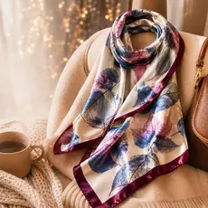 Lenço de Cetim 90x90 Feminino Grande Quadrado Estilo Seda Bandana Cachecol Echarpe Cabelo Praia Moda Versátil Listrado
