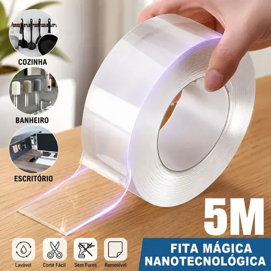 Fita Dupla Face Extra Forte Transparente NanoGel Silicone Adesiva Cola na Parede Móvel Porta