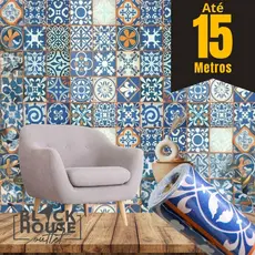 Papel de Parede Adesivo Azulejo Português Autocolante Rolo 5m x 45cm Cozinha Banheiro