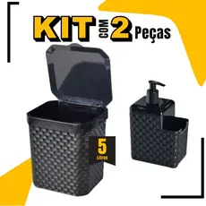Kit Lixeira Pia 5 Litros + Porta Detergente Sabão Kit Cozinha Multiuso 2 Peças