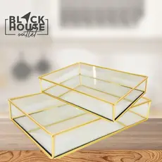 Bandeja Decorativa Espelhado ou Marmorizado Retangular Madeira ou Metal Dourado para Banheiro