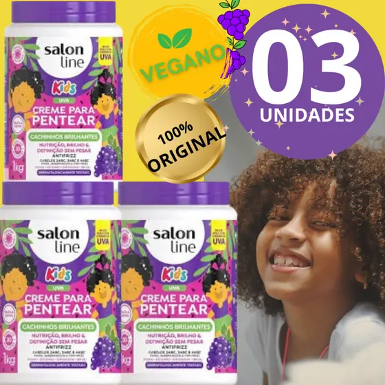 Promoção 3 Salon Line Creme De Pentear Kids Uva Cachinhos Brilhante 1KG