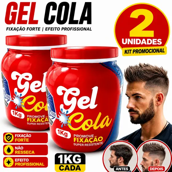 Promoção 2 Gel Cola  Cabelos Modelador e Fixador Barato 1kg