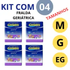 Fralda Descartavel Adulto Geriátrica Geriatex Premium Noturna Todos os Tam M/G/EG  Incontinência Urinária Promoção 4uni