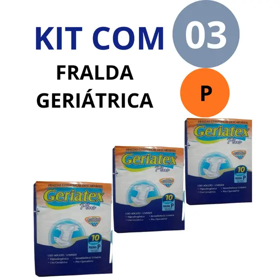 Kit Fraldas Geriátricas Descartáveis - Geriatex Plus Promoção 3uni