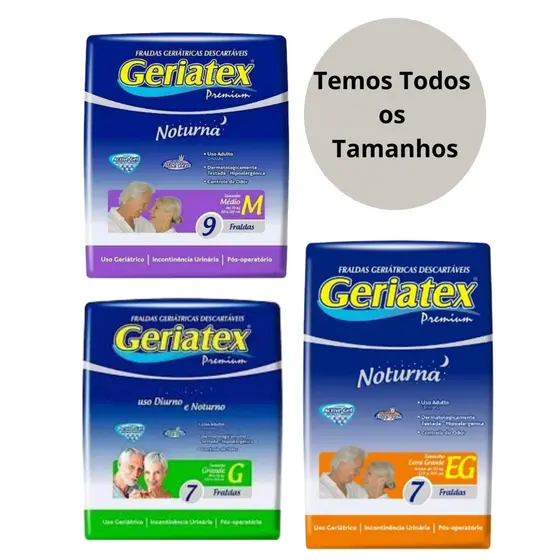 Fralda Geriátrica Descartável Geriatex Premium Noturna Vários Tamanhos M G E EG
