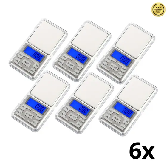 Kit 6 Mini Balança Digital de Bolso Precisão 0.01g a 500g
