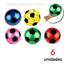 6 Bola de Futebol Dente de Leite Colorida Vinil 22x22cm Diâmetro