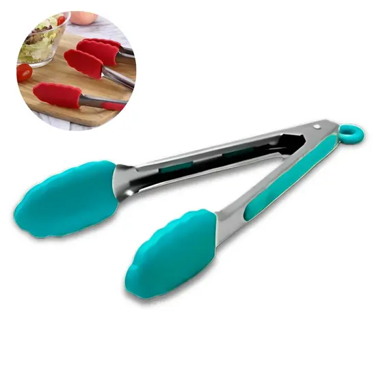 Pinça Pegador Culinário 27cm Silicone Verde com Inox Multiuso para Fritura e Cozinha
