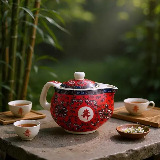Mini Bule Oriental de Chá Porcelana Infusor Inox Chaleira