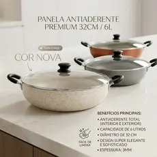 Panela Frigideira Wok Grande Antiaderente Tampa De Vidro N°32/28 Alumbella