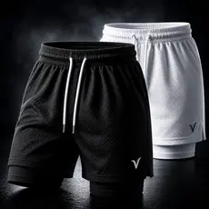 KIT 2 Shorts 2 em 1 DryFit VLS Original Elastano Academia Esporte Treino Masculino