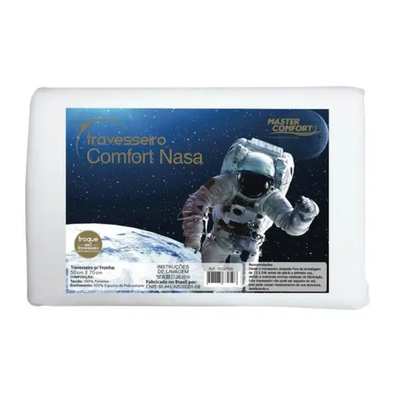 Kit 2 Travesseiros Viscoelástico 50x70x10cm Comfort Nasa