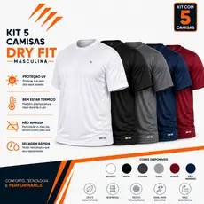 Kit 5 Camisetas Masculinas Dry Fit com Elastanho P ao G4 Academia Treino Crossfit Esportiva Com Proteção Uv 50