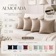 Kit 4 Capas De Almofada 40cm x 40cm Tecido Acetinado Liso Decorativa Zíper Invisível Sofá Sala