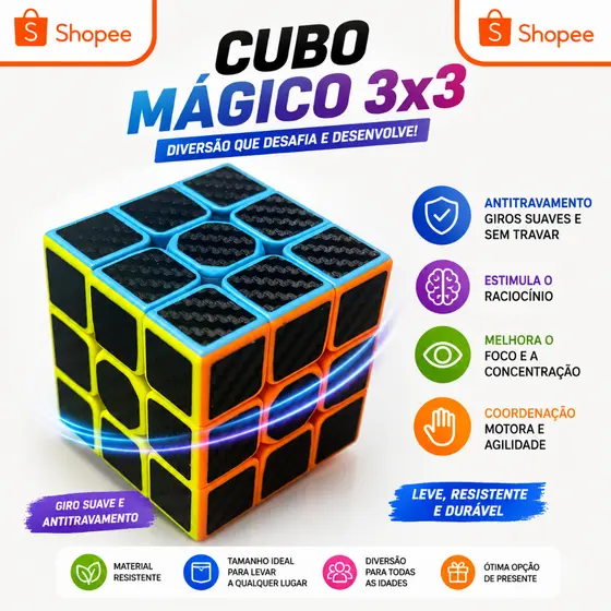 Cubo Mágico Profissional Giros rapidos 3x3 (Speed Cube) PRO Antitravamento com TUTORIAL