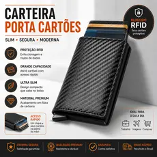 Carteiras Fibra De Carbono Porta-Cartões Masculina Preta Mágica Tripla De Couro