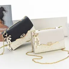 Casual Pequena Bolsa De Ombro Patchwork Corrente Pequena Bolsa De Ombro Para Mulheres(Off White/Preto)