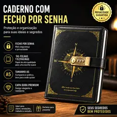 Caderno A5 de 192  páginas com cadeado de combinação (senha de 3 dígitos) e capa em couro PU de 80g.
