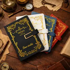Caderno vintage A5, 192 páginas, fecho magnético, diário elegante, clássico e luxuoso.
