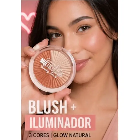 Blush e iluminador Multicolour - Glowing Bomb Jasmyne - Alta pigmentação e Brilho