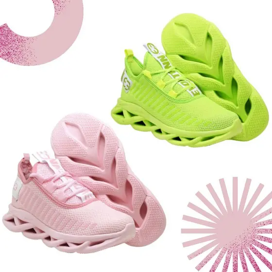 Kit com 2 Tênis Esportivo Feminino Sola Trança Leve Casual Rosa e Verde Confort Ideal Para Treinos