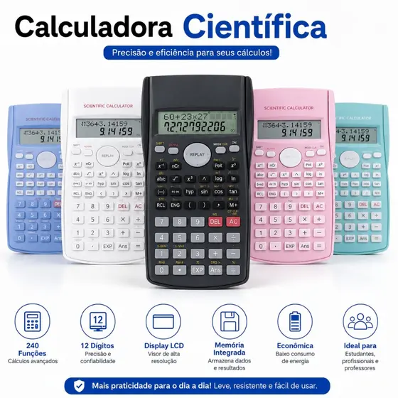 Calculadora Científica Multifuncional Visor Operações Matemáticas Avançadas Funções Trigonométricas