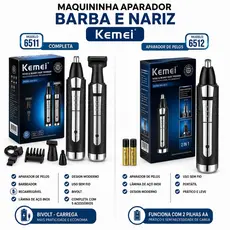 Máquina Cortar Cabelo Kemei Aparador Tirar Pelos Nariz Barba Acabamento Kemei km-6511 ou km-6512