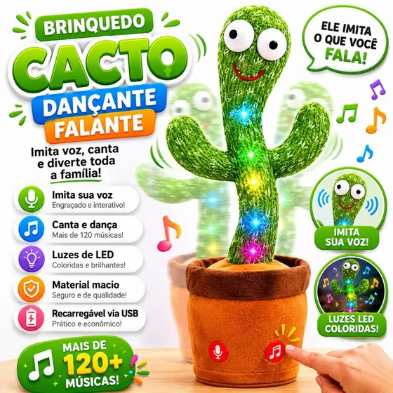 Brinquedo Cacto Dançante Falante Imita Voz Com Musicas Interativo Brinca