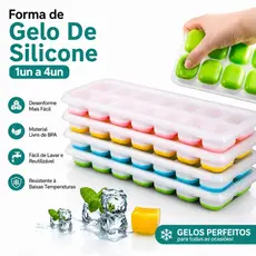 Forma Com Tampa Gelo 1 a 4un  Ice Flexivel Forminha Fundo Silicone 14 Cubo Alimentos Frutas Papinha