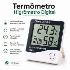 Termo Higrometro Digital Com Máxima e Mínima Medidor De Temperatura e Umidade Com Relógio e Alarme