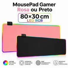 MousePad Gamer RGB LED 80x30cm Rosa ou Preto Extra Grande Antiderrapante 11 Modos