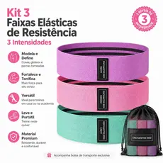 Kit 3 Faixas Elásticas de Resistência 3 Intensidades para Exercícios Treino e Fisioterapia Hip Bands