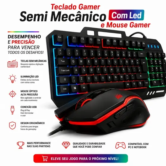 Teclado Gamer Semi Mecânico Com Led Rgb Usb Português/BR Pc Ps4 Com Suporte Para Celular