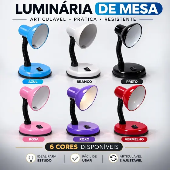 Luminária Abajur Mesa Base Flexível Dobrável Articulável Mini Pixar de Estudo para Escrivaninha Led