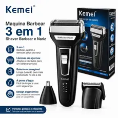 Maquina Barbear 3 em 1 Shaver Kemei KM-6558 Nariz Barba Pelos e Corpo